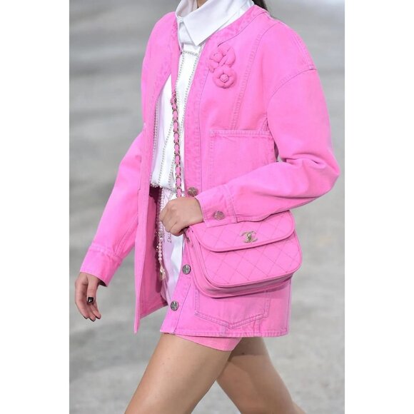 Chanel Hot Pink Denim Jacket With Removable Camelia Rosettes - Picture 3 of 6